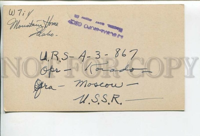 462843 1949 year USSR USA Idaho Nampa radio QSL card