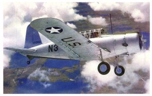 Valiant Army Navy and Marine Corps two seater Basic Trainer Airplane Postcard
