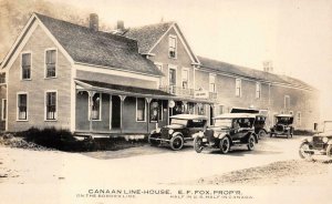 RPPC CANAAN LINE HOUSE VERMONT CANADA BORDR CARS REAL PHOTO POSTCARD (c. 1920s)