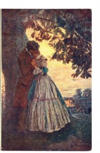 Couple Under Tree, Vintage Romantic Greeting Postcard