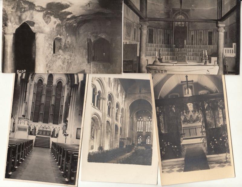 Lot 5 early real photo postcards church interiors to identify