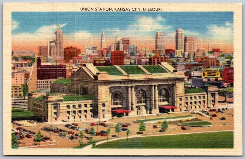 Vtg Kansas City Missouri MO Union Station Train Railroad Terminal 1940s Postcard