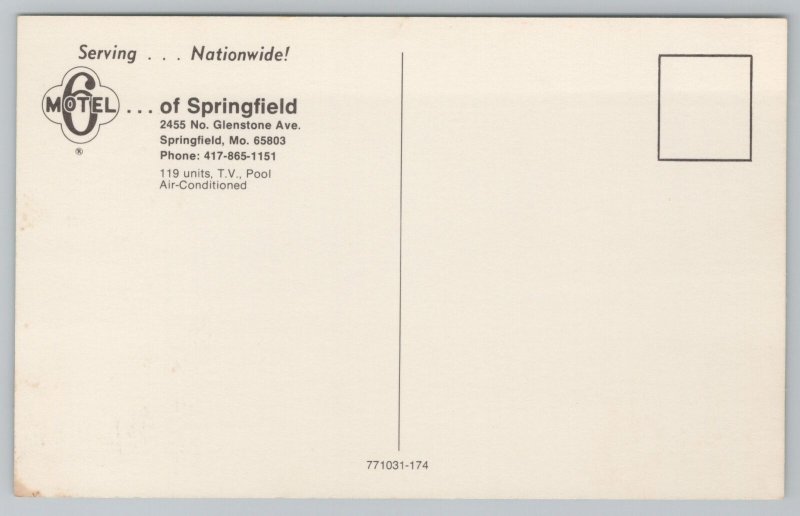 Springfield Missouri~Motel 6 Side View & Pool~Vintage Postcard