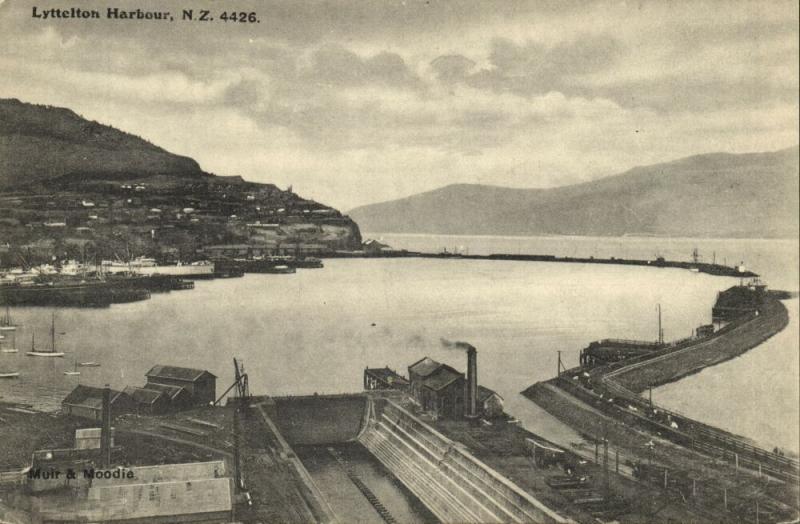 new zealand LYTTELTON Harbour Scene 1910s Muir & Moodie Postcard