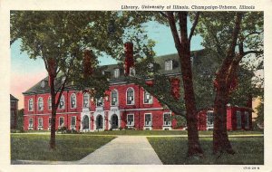 IL, Champaign-Urbana UNIVERSITY OF ILLINOIS~Library 1950 Curteich Linen Postcard