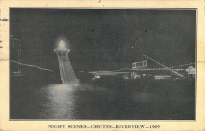 c.1909 Amusement Park, Chutes, Riverview, 1909, Chicago, IL  Old Postcard