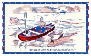 20330  Navy sailor in dinghy, :he would have to be the Captain's w...