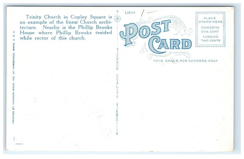 Postcard Trinity Church, Boston, MA B13