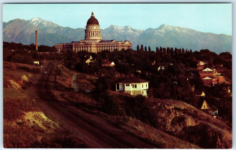 c1950s Salt Lake City, UT Utah State Capitol Hilltop Wasatch Mountains PC A306