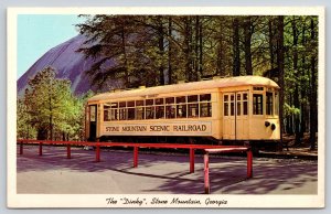 Train~Stone Mtn Scenic Railroad~The Dinkey 1910 Model Trolley Car~1950s Postcard