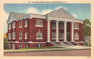 G74/ Rutherfordton North Carolina Postcard Linen The First Baptist Church