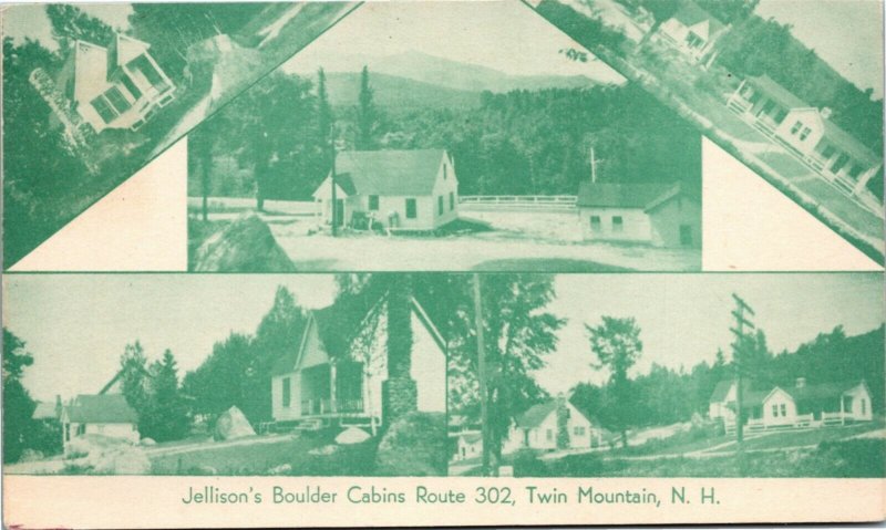 Postcard NH Twin Mountain Jellison's Boulder Cabins Route 302 Multiview 1950 H23
