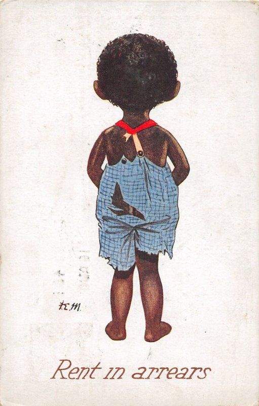 G4/ Black Americana Postcard Comic c1910 Rent in Arrears Boy Back 4