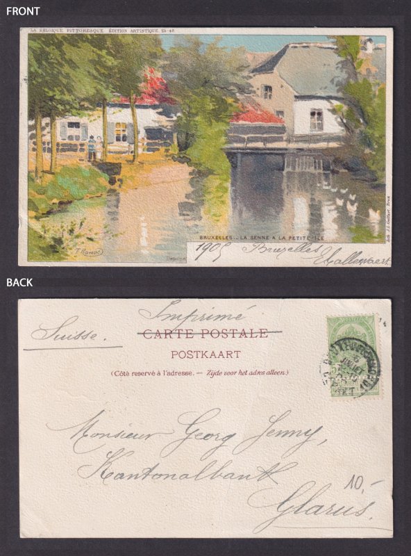 Vintage Postcard Belgium Ranot Brussels Senne Little Island 1905