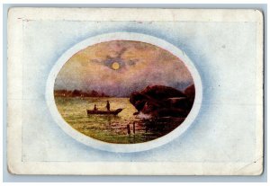 DPO Colyer Nebraska NE Postcard Boating Moon Scene Big Rock 1909 Posted Antique