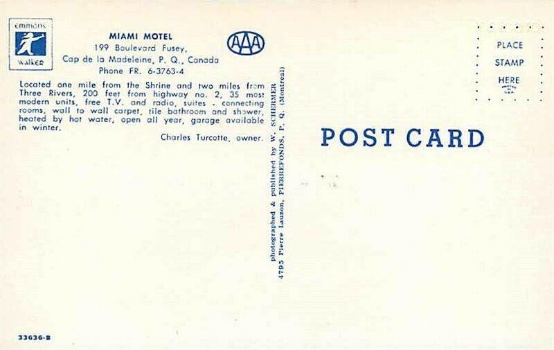 Canada, Quebec, Cap de Madeleine, Miami Motel, W. Shermer No. 33636-B