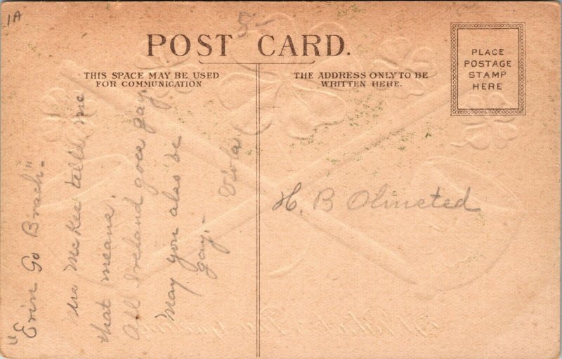 Antique St. Patrick's Day Postcard - PIPE CLOVER Greetings - POSTED