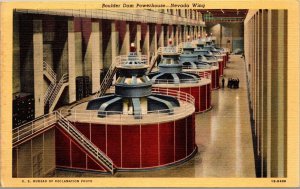 Vtg Hoover Boulder Dam Powerhouse Nevada Wing NV 1940s Linen Postcard