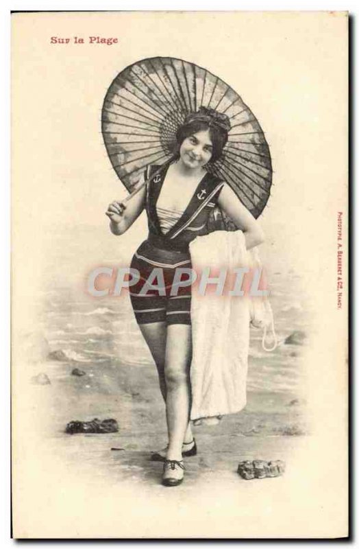 Old Postcard Women Jersey Bathroom Fan On the beach