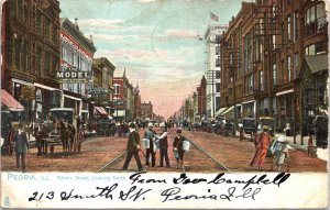 Raphael Tuck Postcard IL Peoria Adams Street View Streetcar Shops UDB 1907 V205