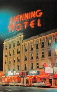 HENNING HOTEL Casper, Wyoming Night View Neon Roadside 1960s Vintage Postcard