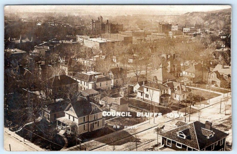 1910's-1920's RPPC COUNCIL BLUFFS IOWA AERIAL BIRDS-EYE VIEW*R B PHOTO* POSTCARD 