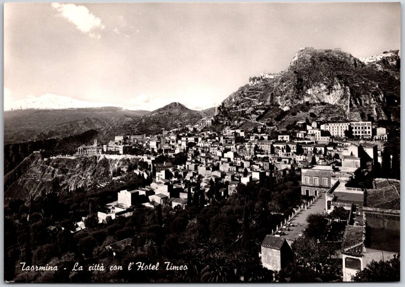 Taormina La Citta Con L'Hotel Timeo Messina Italy Real Photo RPPC Postcard