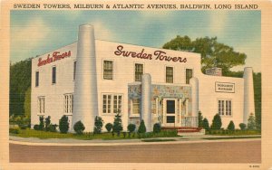 Vintage Postcard Baldwin L.I. New York Sweden Towers Milburn & Atlantic Ave