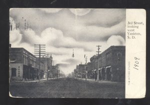 YANKTON SOUTH DAKOTA DOWNTOWN 3RD STREET SCENE VINTAGE POSTCARD 1909