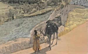 TRAVELING MERCHANT IN HOLYLAND ON WAY TO CITY OF JERUSALEM PALESTINE POSTCARD