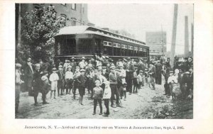 Jamestown New York Arrival of First Trolley Car Vintage Postcard AA23404