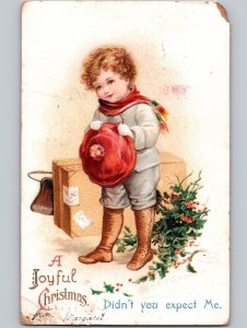 c1915 A Joyful Christmas Cute Girl “Didn’t You Expect Me” Ellen H Clapsaddle