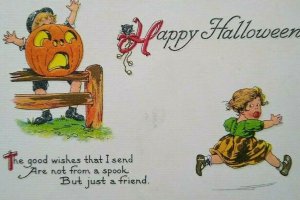 Halloween Fantasy Postcard Bergman 1623 Children Antique Original Non Posted