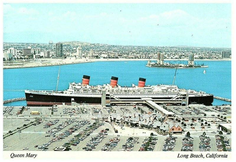 Cunard Line R M S Queen Mary Aerial View Long Beach Harbor CA Postcard 4 x 6