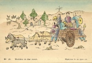 china, Musicians in Open Car (1930s) Chefoo, Hand Coloured Mission Postcard (28)