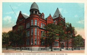 Vintage Postcard 1920's High School Mc Culloh St. Lafayette Ave. Baltimore MD