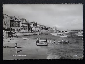 Cornwall ST. IVES Harbour & Beach c1960s RP Postcard by D.E.M. Thomas