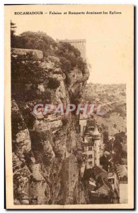Old Postcard Cliff and Rocamadour Remparts dominant churches