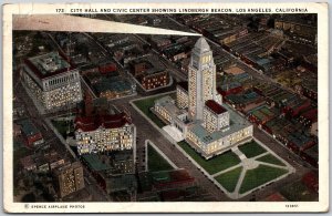 1929 City Hall Civic Center Lindbergh Beacon Los Angeles California CA Postcard