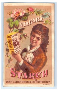 1880s Lautz Bros. Niagara Starch J. Topham Groceries Lovely Girl Holding Box P60 