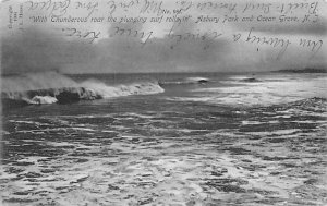 With Thunderout roar the plunging surf rolls in Asbury Park and Ocean Grove, ...