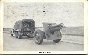 Postcard US Army Truck Full of Soldiers Towing a 155 MM Gun 1941 M62