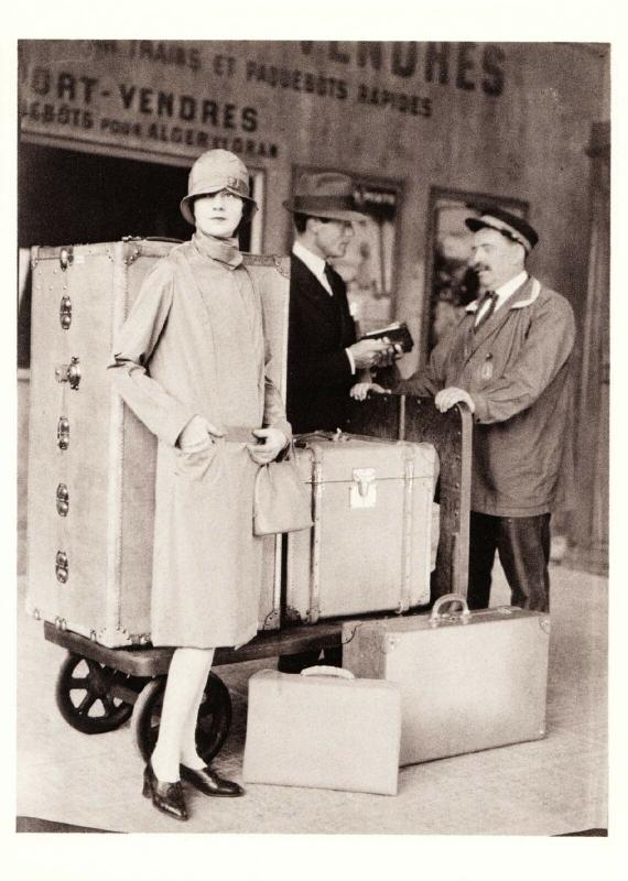 Jean Patou Raincoat Paris Fashion Cloche Hat Luggage in 1927 Modern Postcard