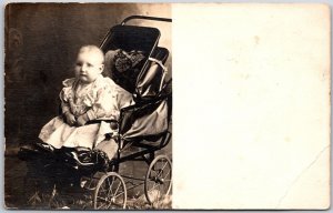 Little Girl In Stroller Cute Dress Infant Photograph Postcard