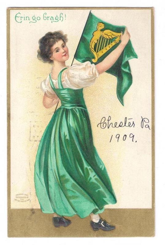 Clapsaddle Unsigned St Patricks 1909 Chester PA Flag Cancel