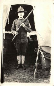 WWI US Infantry Soldier Rifle Gun Grand Falls New Brunswick Details on Back RPPC