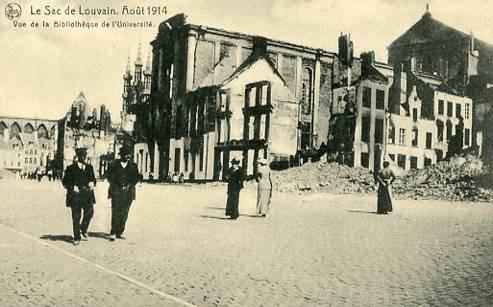 France - WWI, August 1914. Attack on Louvain, University Library Ruins