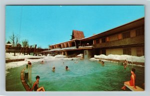 Boyne Falls MI- Michigan, Boyne Mt. Swimming Pool, Bathers, Chrome Postcard
