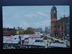 Derbyshire DERBY TOWN HALL showing Market Place - Old Postcard by Shurrey's