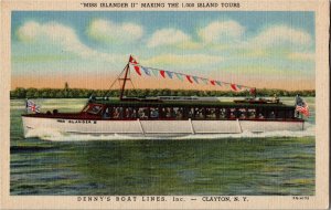 Denny's Boat Lines, Miss Islander II 1000 Islands Tours Vintage Postcard T30